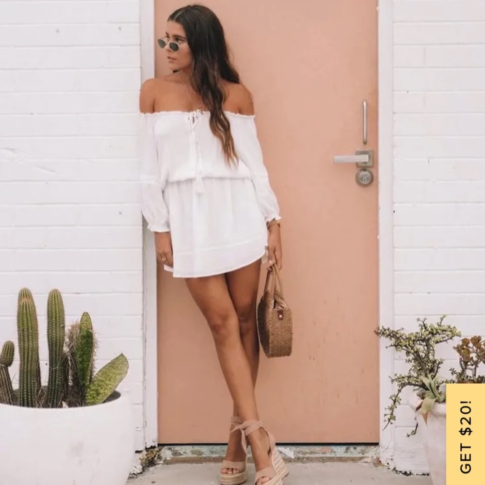 Lulu’s White Boho Off the Shoulder Dress - Picture 2 of 11
